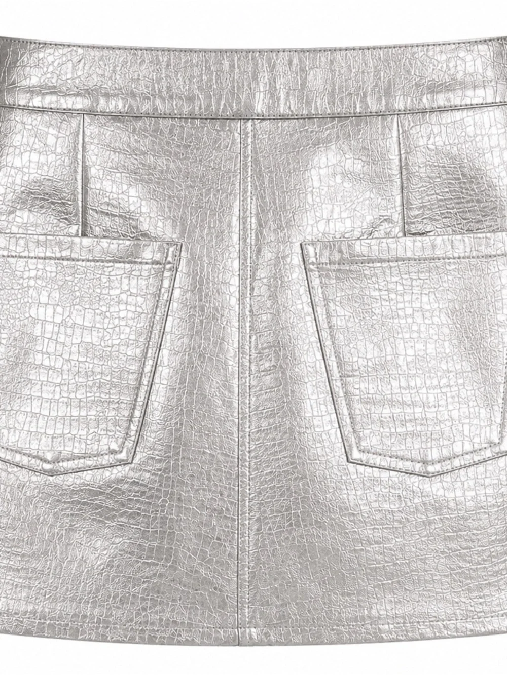 Ronny Kobo Collection Metallic Silver Croc-Embossed Mini Skirt Size Medium